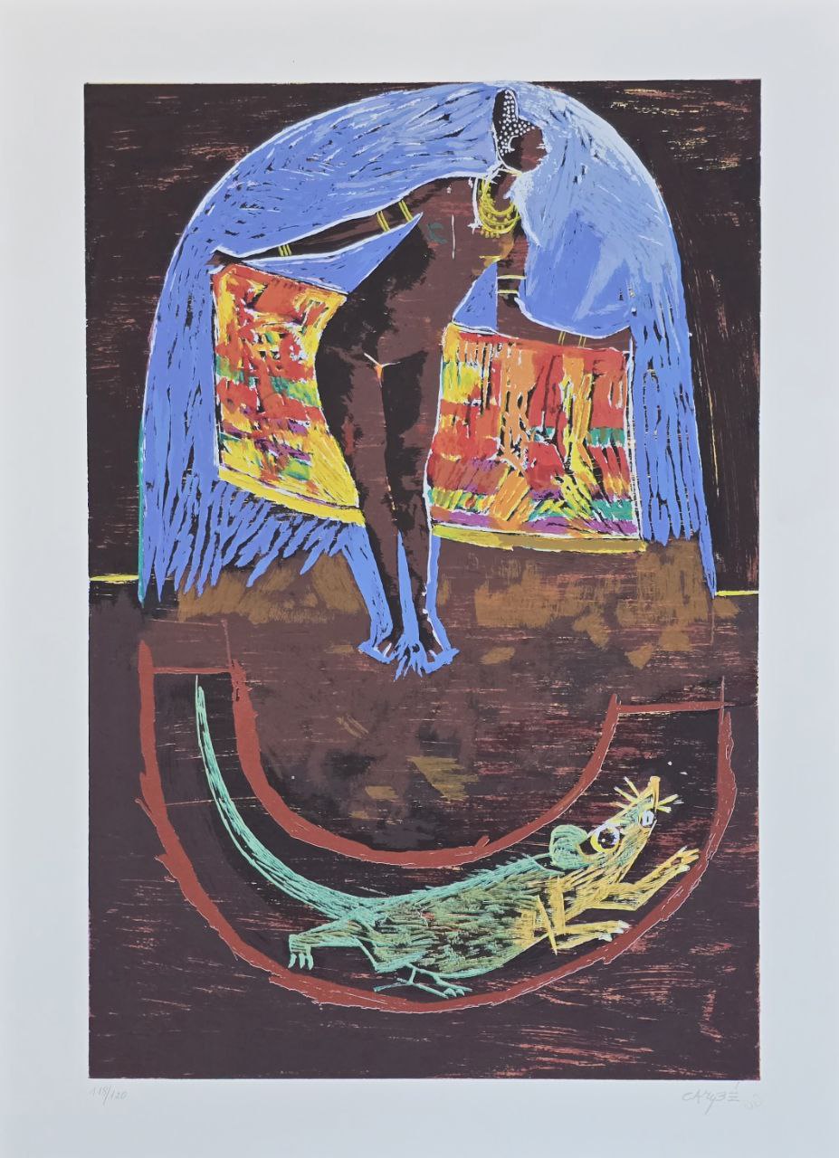 Gravura assinada (mulher africana e rato) Carybé 118/120 50 x 70
