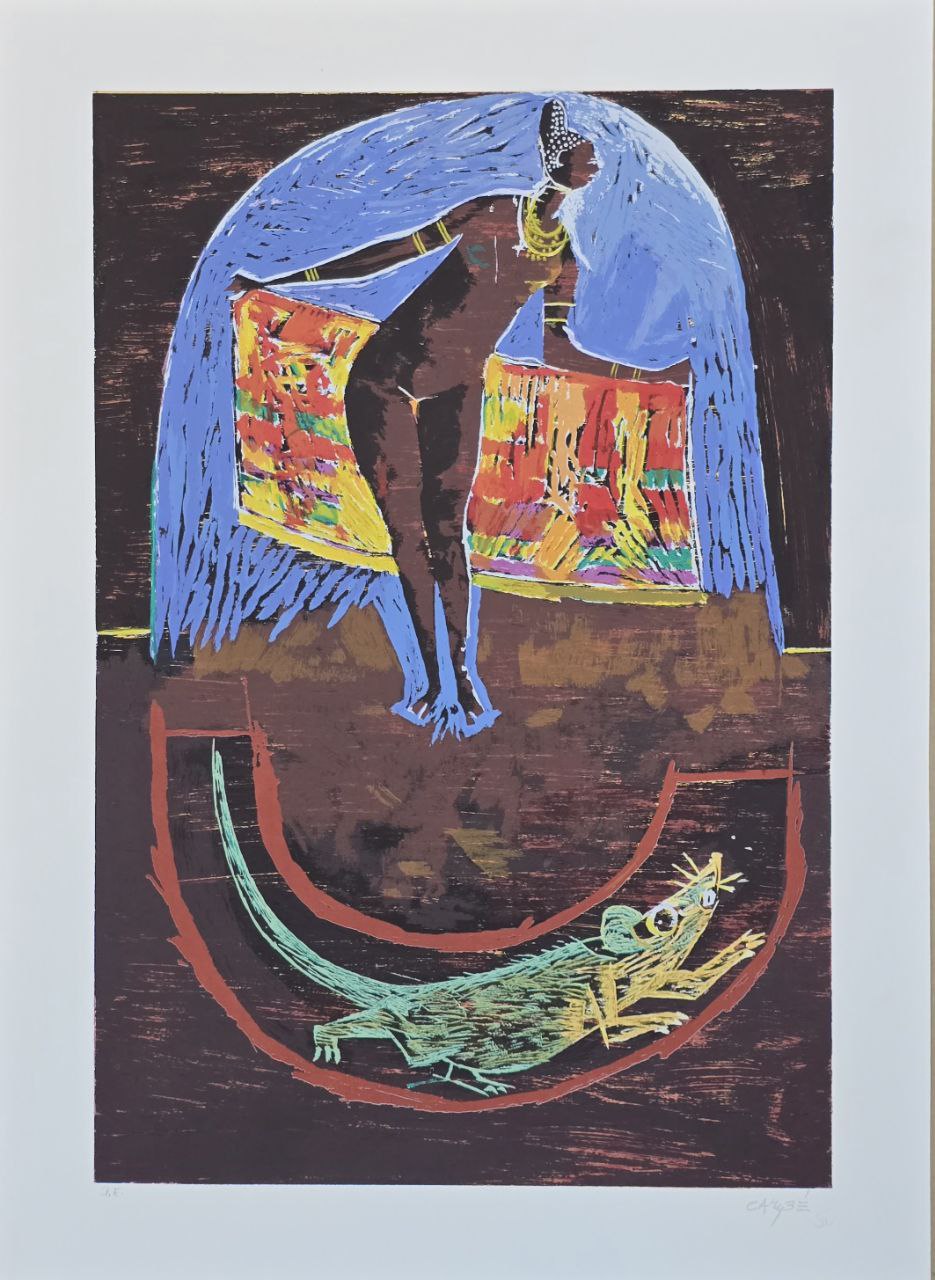 Gravura assinada (mulher africana e rato) Carybé PE 50 x 70