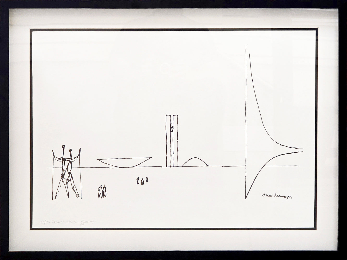 Quadro pronto com gravura assinada Oscar Niemeyer Praça dos 3 Poderes 63,5x84 03/100