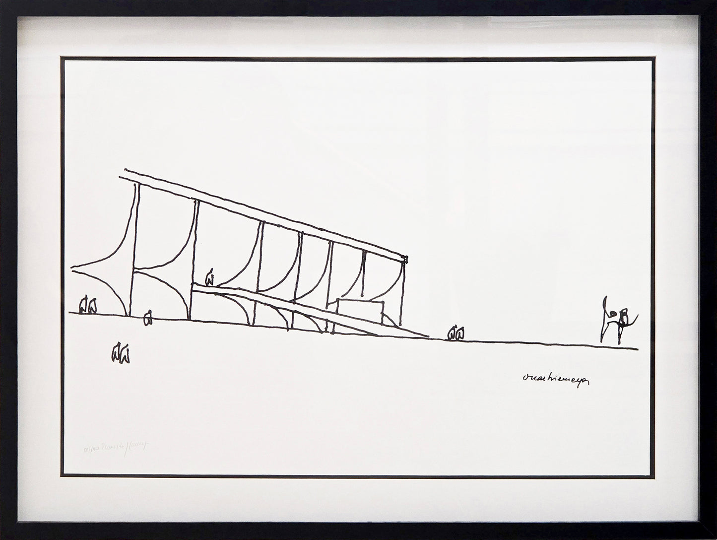 Quadro pronto com gravura assinada Oscar Niemeyer Planalto 63,5x84 01/100