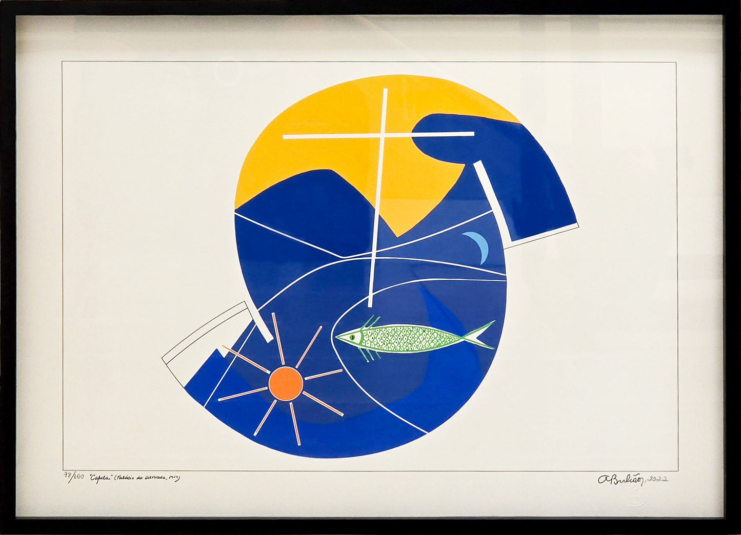 Quadro pronto com gravura assinada Athos Bulcão - Capela 52x72 78/100