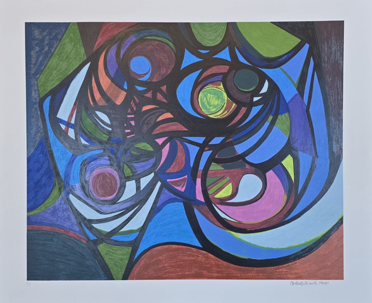 Gravura assinada Burle Marx azul e verde Burle Marx PE 70x80