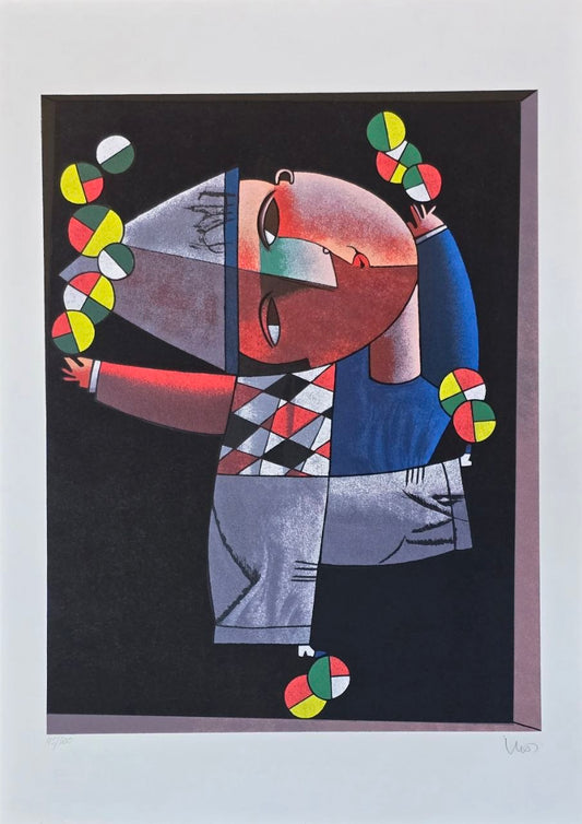 Gravura assinada  Abstrato palhaço malabarista Inos Corradin 45/100 66x48