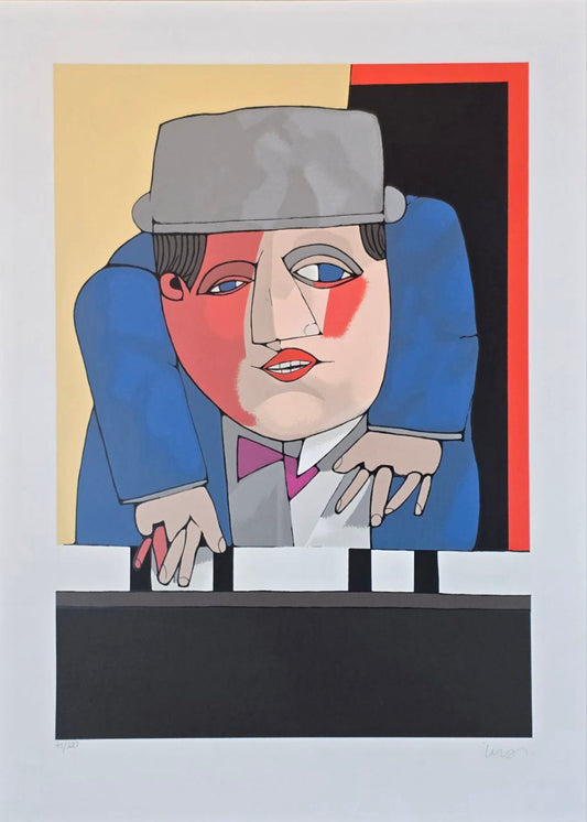 Gravura assinada Homem paleto azul tocando piano Inos Corradin 45/100 66x48