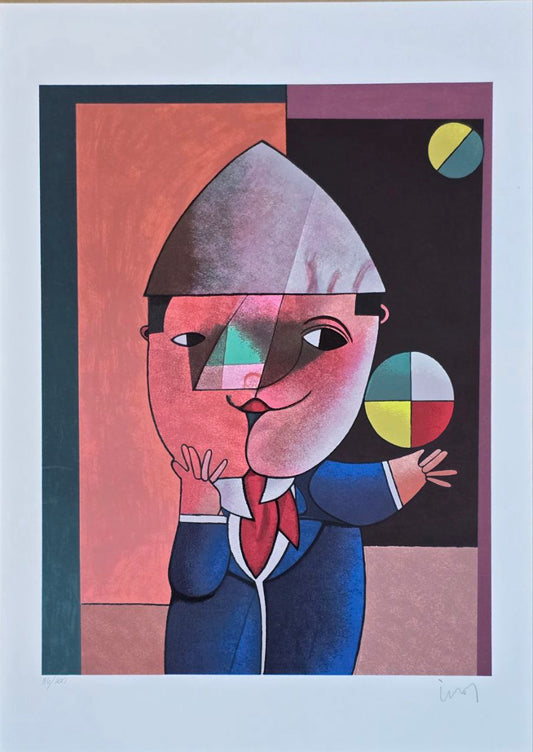 Gravura assinada  Homem com mão no rosto e bola Inos Corradin 86/100 70x50