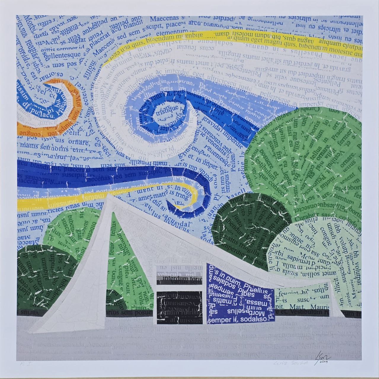 Gravura assinada Gravura (Igrejinha)  Luiz Souza Ratão  PI 55 x 55