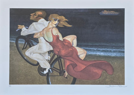 Gravura assinada (casal na bicicleta vestido vermelho) Juarez Machado PA 50 x 70