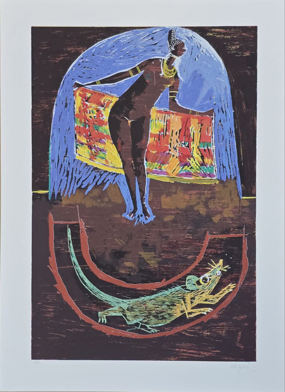 Gravura assinada (mulher africana e rato)  Carybé PE 50 x 70