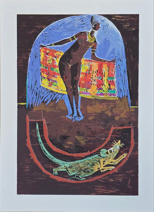 Gravura assinada (mulher africana e rato)  Carybé PE 50 x 70