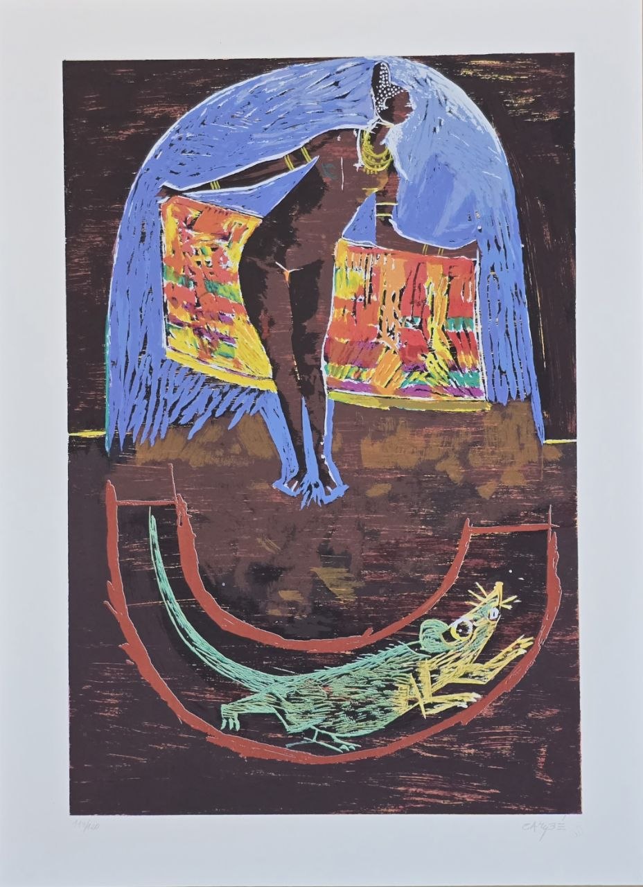 Gravura assinada (mulher africana e rato)  Carybé 119/120 50 x 70