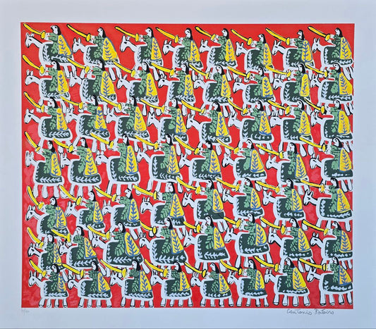 Gravura assinada Cavalhada  Antônio Poteiro 47/100 80x70