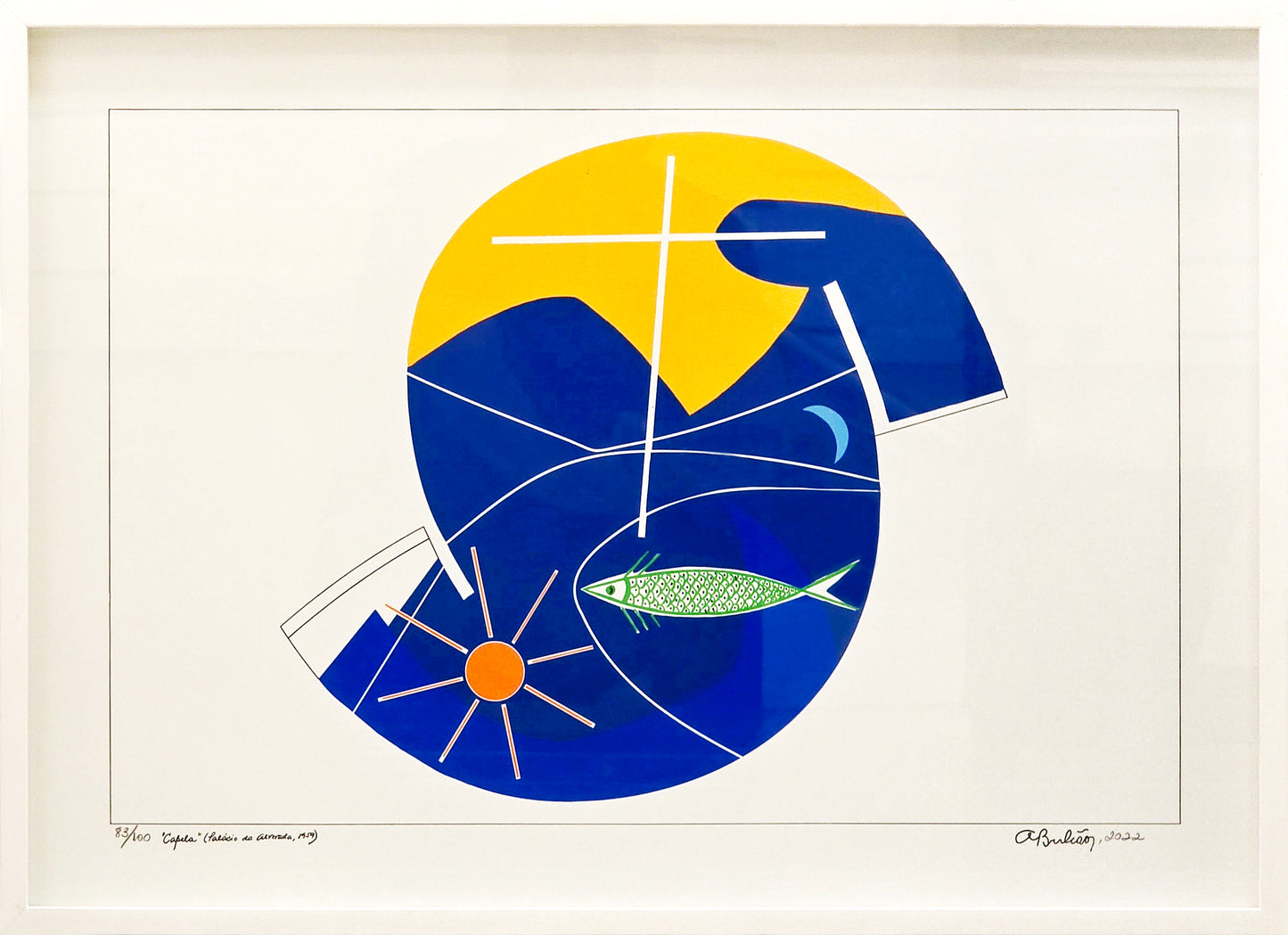 Quadro pronto com gravura Athos Bulcão Capela  52x72  83/100