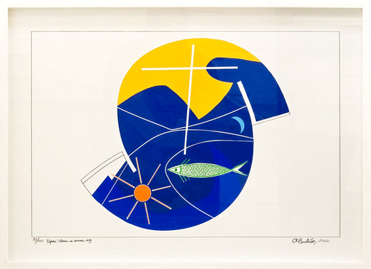 Quadro pronto com gravura Athos Bulcão Capela  52x72  83/100