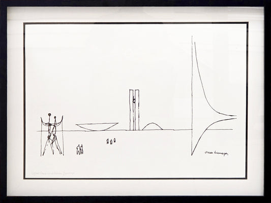 Quadro pronto com gravura assinada Oscar Niemeyer Praça dos 3 Poderes  63,5x84  03/100