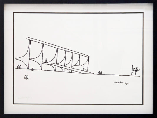 Quadro pronto com gravura assinada Oscar Niemeyer Planalto  63,5x84 01/100